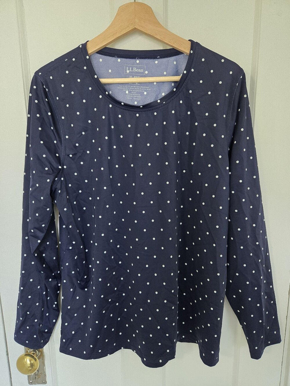 L.L. Bean Women's Rash Guard Swim Shirt Size XL Beach 50+ UPF Preppy Polka Dots